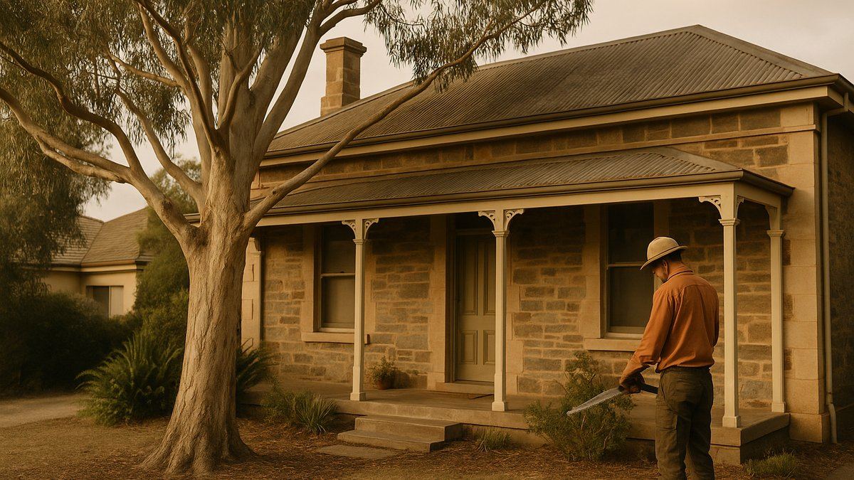 Mature South Australian blue gum at the front of an Adelaide character home