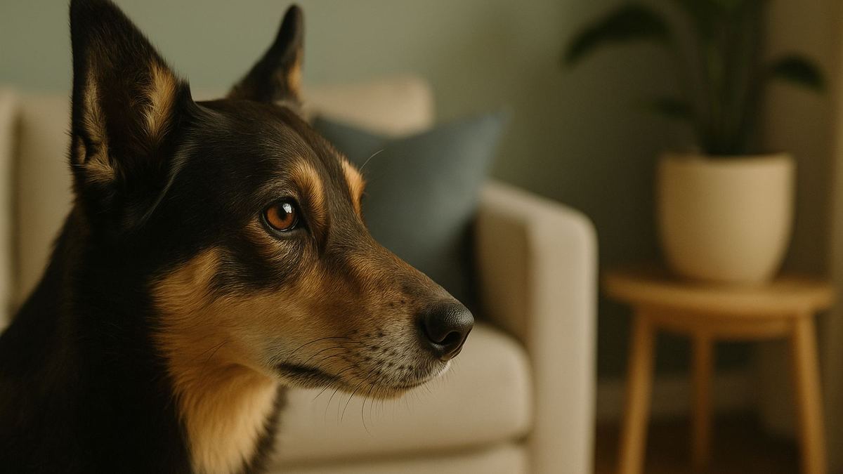 A profile photograph of a Border Collie or Kelpie with the muzzle area in focus