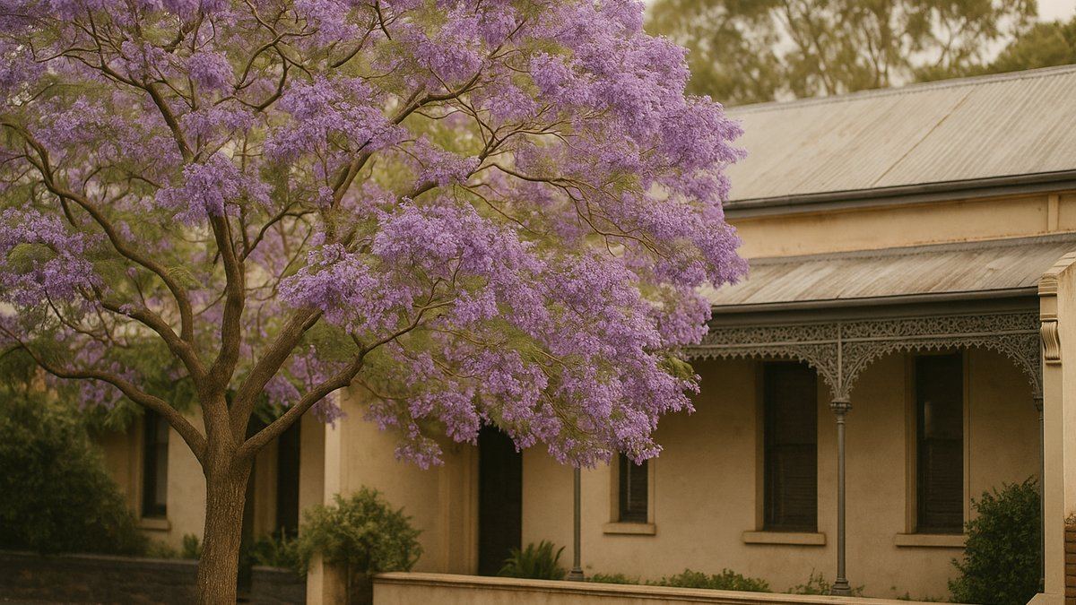 Mature jacaranda overhanging a Victorian terrace street in inner Melbourne